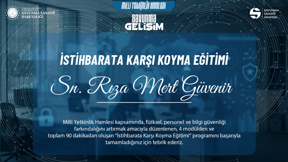 Rıza Mert Güvenir - İstihbarata Karşı Koyma Sertifikası
