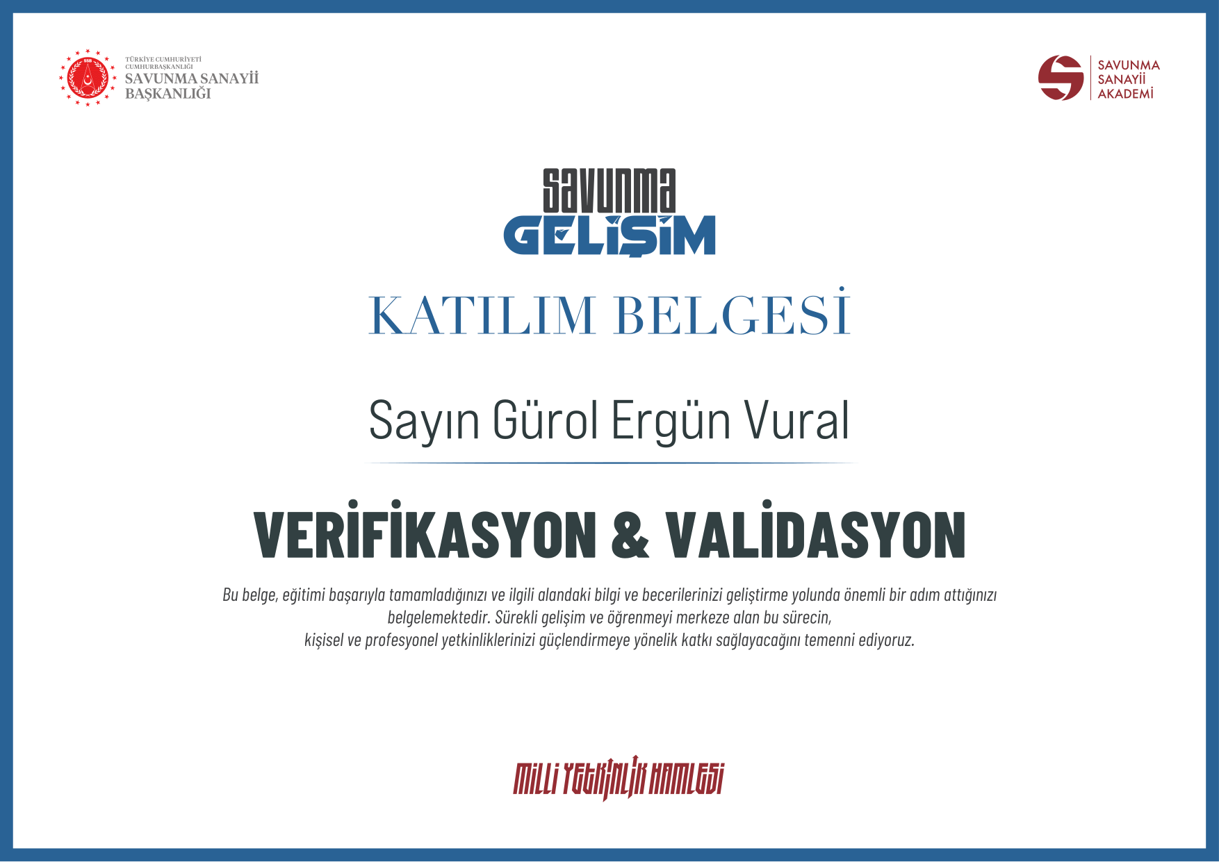 Gürol Ergün Vural - Verifikasyon & Validasyon Sertifikası