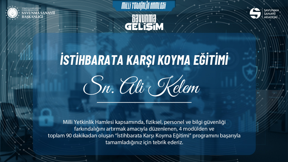 Ali Kelem - İstihbarata Karşı Koyma Sertifikası