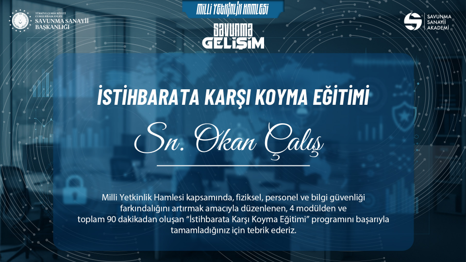 Okan Çalış - İstihbarata Karşı Koyma Sertifikası